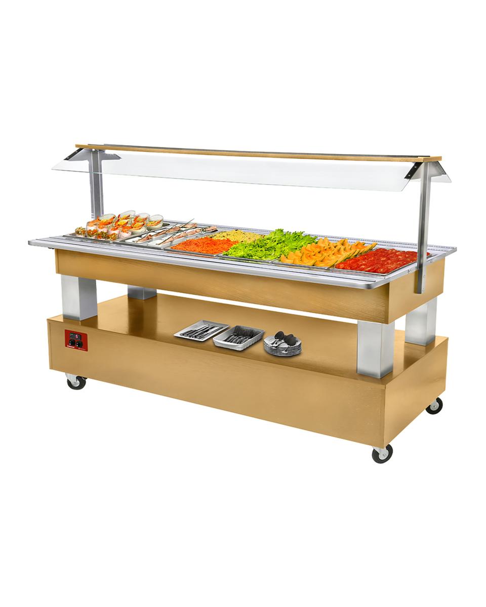 Gekoeld Buffet - 6 x 1/1 GN - Eiken hout - H 137 x 207 x 66 CM - Diamond - BSB/6N-D1-R2