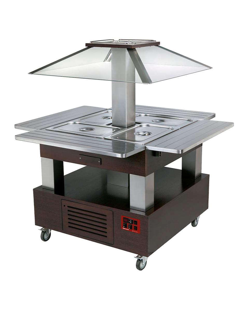 Warm Buffet - Eiland - 4 x 1/1 GN - Gemotoriseerde koepel - Wengé hout - H 154 x 143.5 x 104 CM - Diamond - CBM/4D-B1_KM