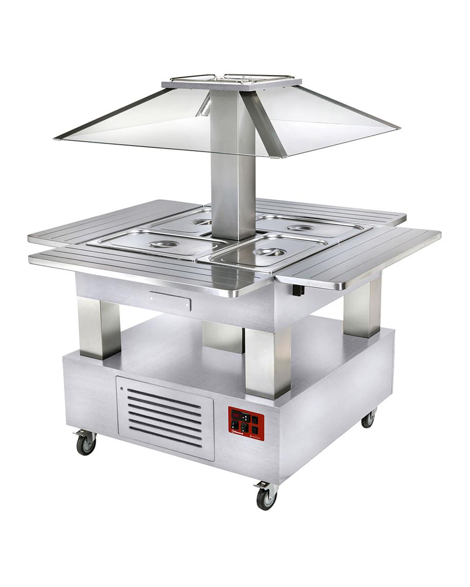 Warm Buffet - Eiland - 4 x 1/1 GN - Gemotoriseerde koepel - Wit hout - H 154 x 143.5 x 104 CM - Diamond - CBM/4D-A1_KM