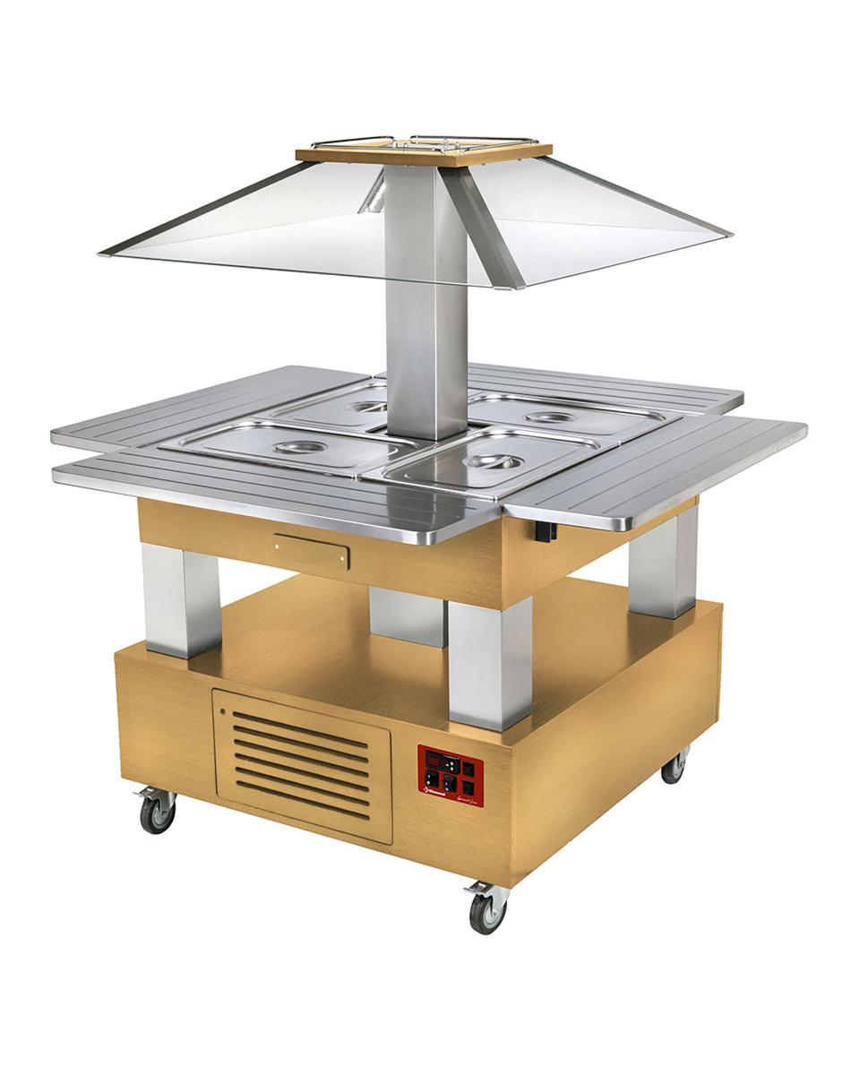 Warm Buffet - Eiland - 4 x 1/1 GN - Gemotoriseerde koepel - Eiken hout - H 154 x 143.5 x 104 CM - Diamond - CBM/4D-D1_KM