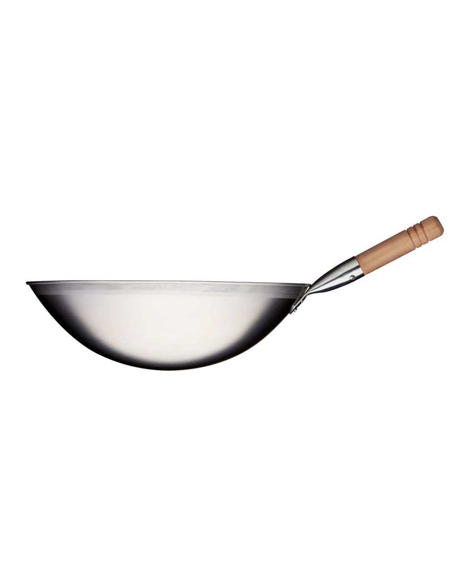 Wok - Ø40 x H 12 CM - Staal - Houten handgreep - Promoline