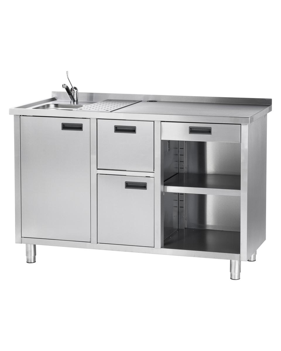 Koffie uitgifte werkbank - H 100 x 150 x 70 CM - Spoelbak - RVS - Promoline