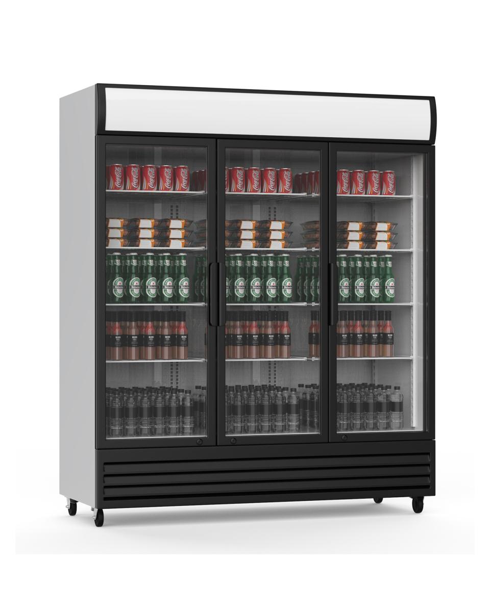 Koelkast glazen deur - 1500 Liter - 3 klapdeuren - Zwart - Promoline
