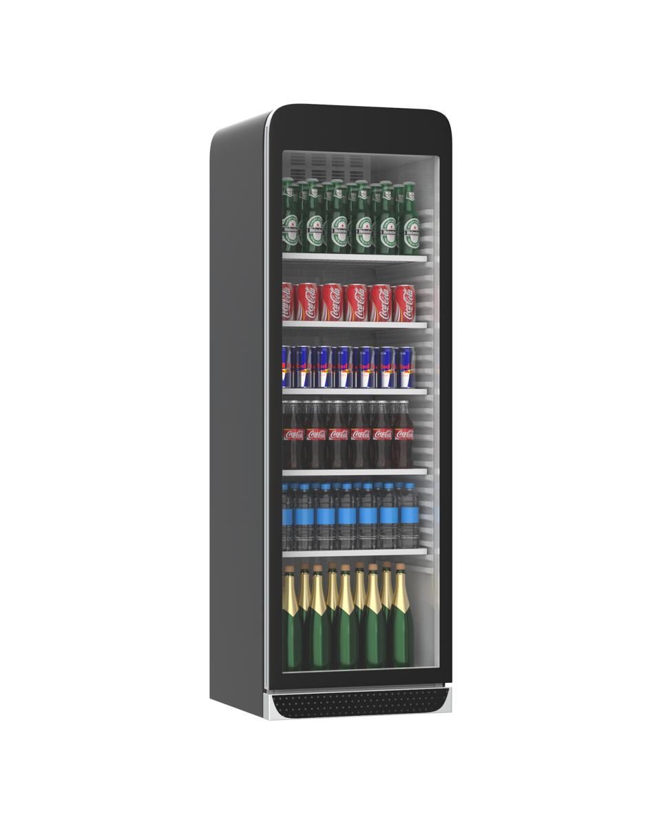 Koelkast glazen deur - 385 Liter - Retro - 1 Deurs - Zwart - H 184.5 x 59.5 x 60.5 CM - Promoline