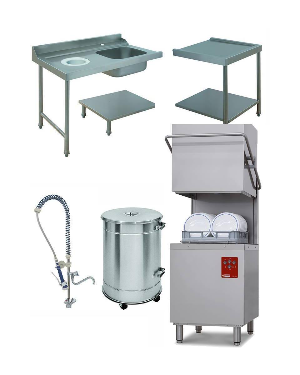 Kapmodel vaatwasser - Mand 50 x 50 CM - Voorspoeldouche - Spoeltafel links - Afvoertafel rechts - Vuilnisbak 50 Liter - Diamond - DK7/6/C-S