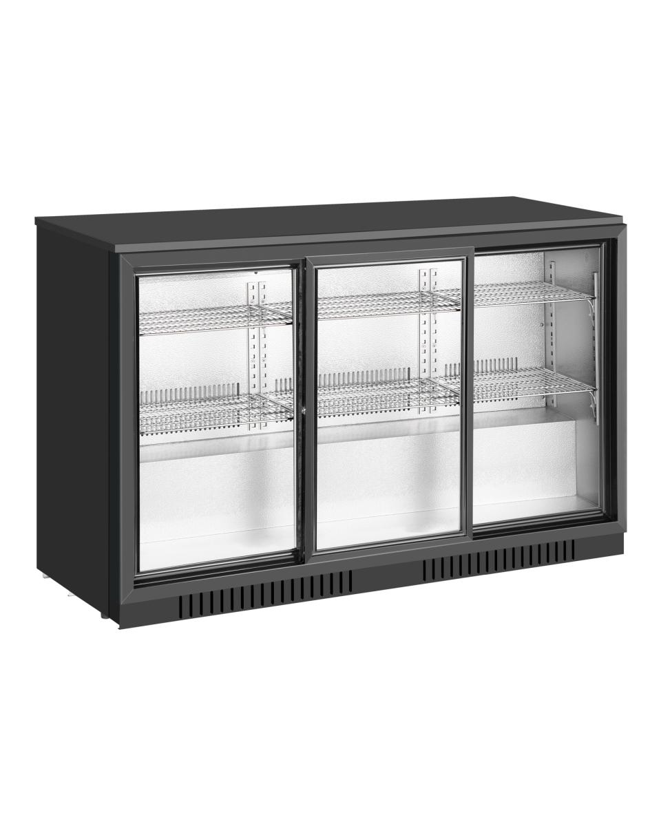 Koelkast glazen deur - 320 Liter - 3 schuifdeuren - Zwart - Promoline