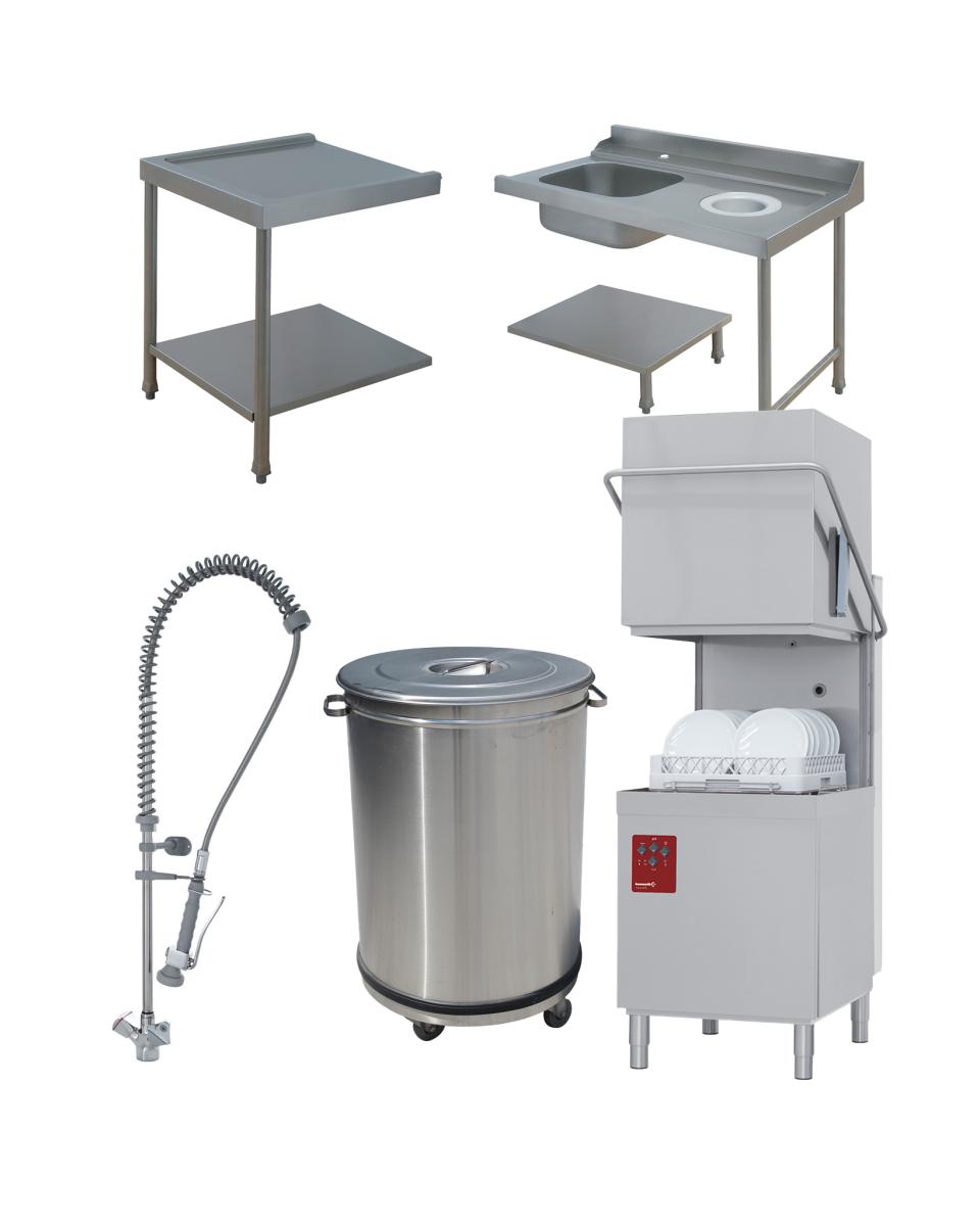 Kapmodel vaatwasser - Mand 50 x 50 CM - Voorspoeldouche - Spoeltafel rechts - Afvoertafel links - Vuilnisbak 50 Liter - Diamond - DK7/6/C-D
