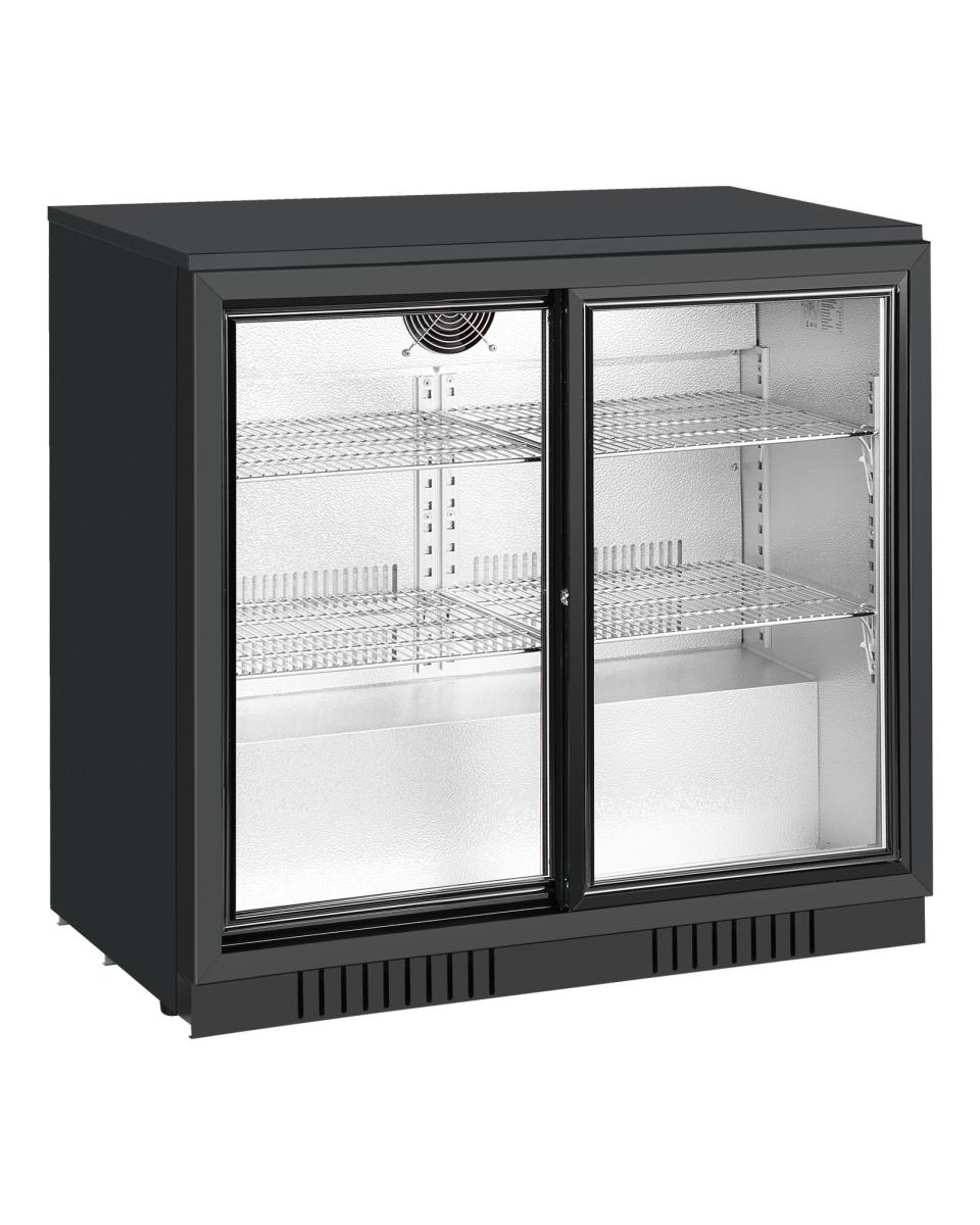 Koelkast glazen deur - 210 Liter - 2 schuifdeuren - Zwart - Promoline